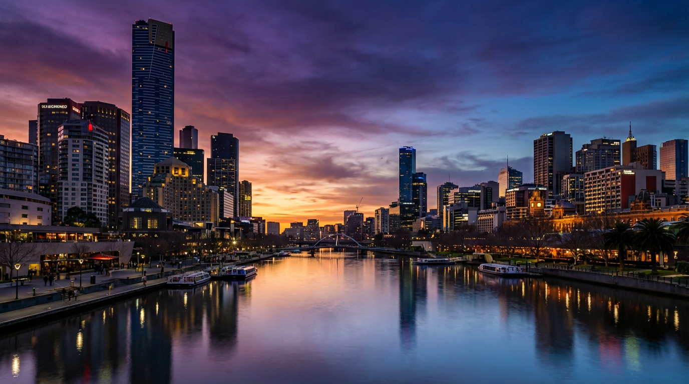 Melbourne city skyline at dusk