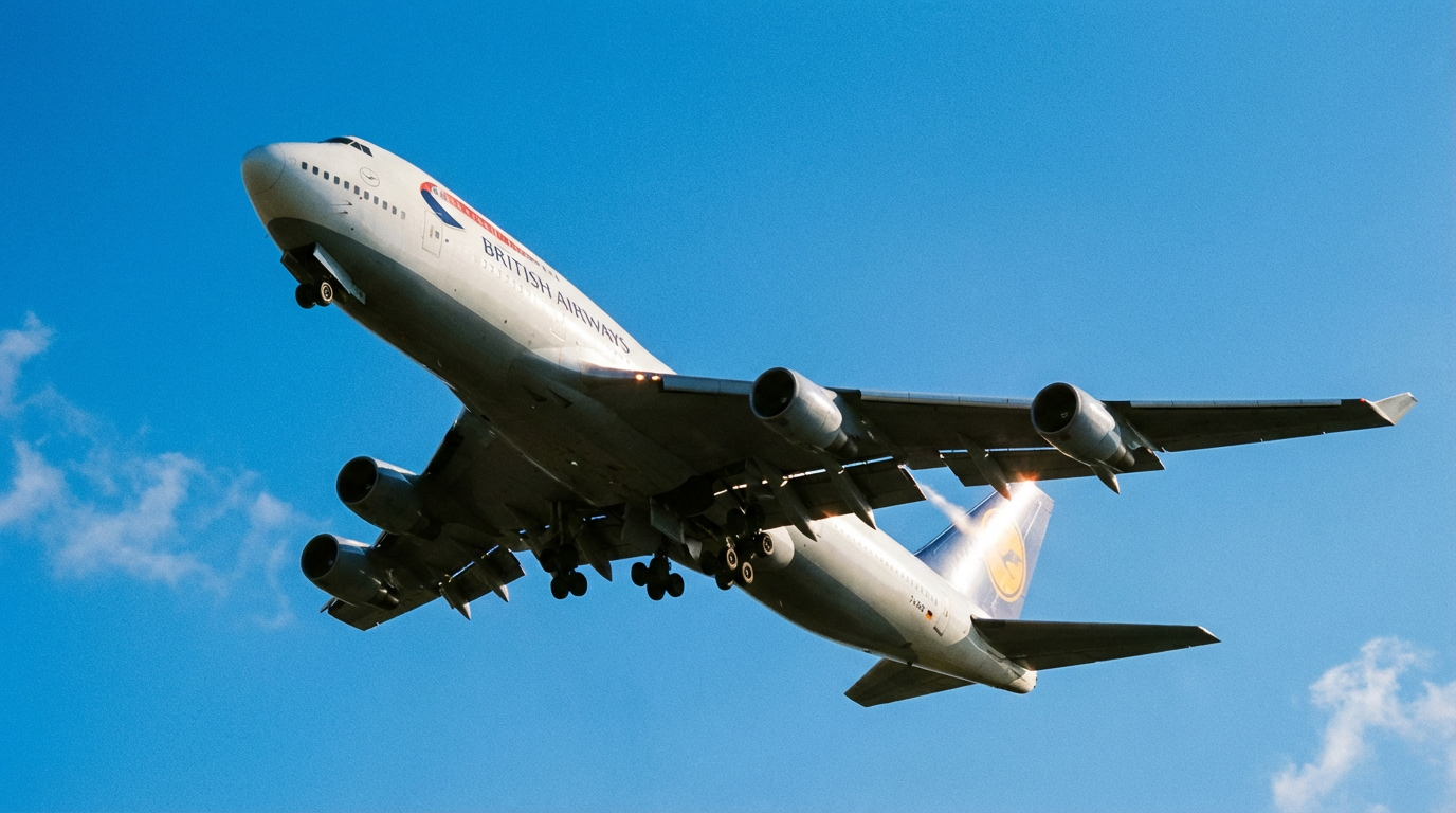 Aeroplane taking off against a clear blue sky
