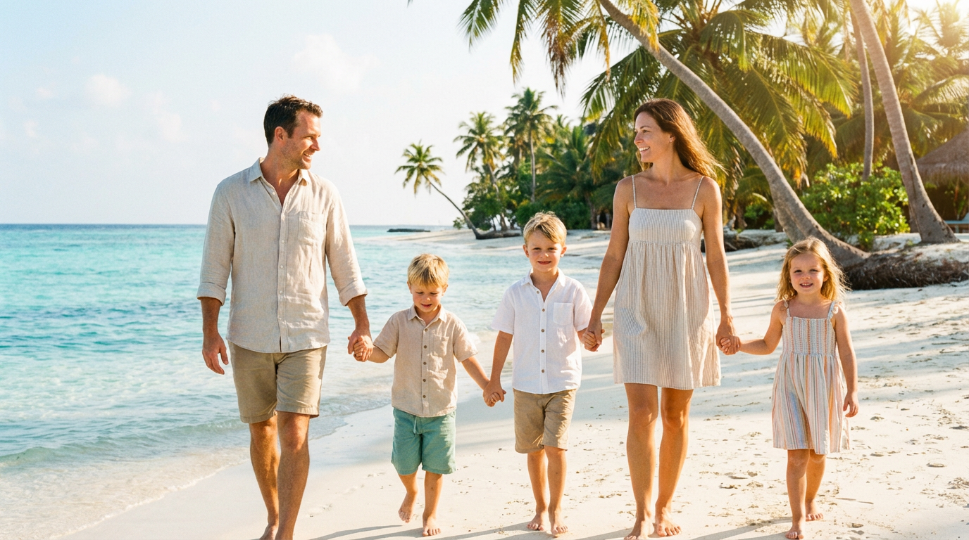 Family enjoying a tropical beach holiday